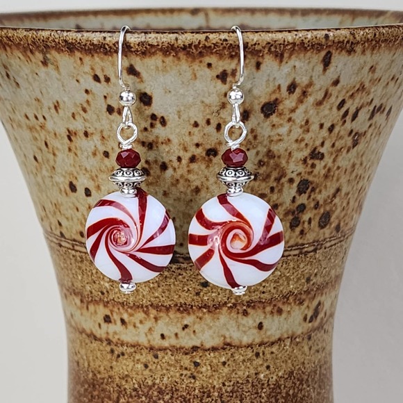 Peppermint Candy Dangle‎ Hooke Earrings, Handmade - Picture 1 of 4